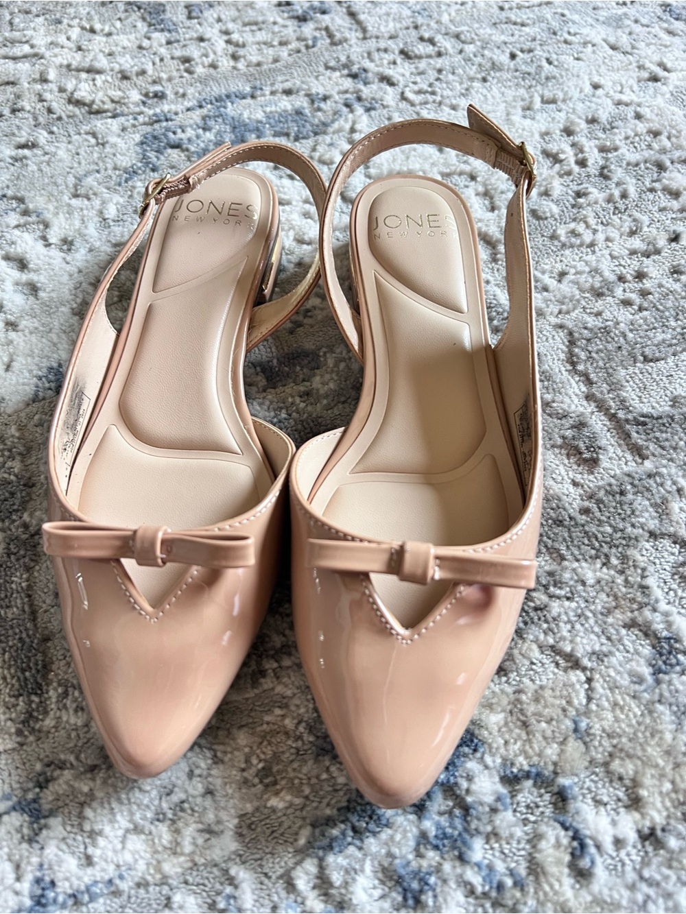 Jones New York Nude Patent Pointed Slingback Flats with Bow